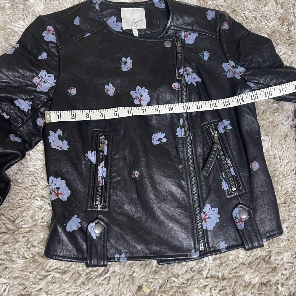 NWOT Joie Thisbe Moto Black Floral Lamb Leather Jacket Size XS - Picture 4 of 16